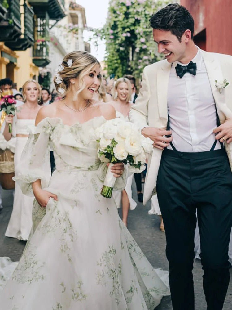 A-Line Floral Appliqued Majesty Bridal Wedding Dress with Ruffles