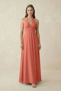 A-Line Pleated Chiffon V-Neck Bridesmaid Dress in Wild Rose