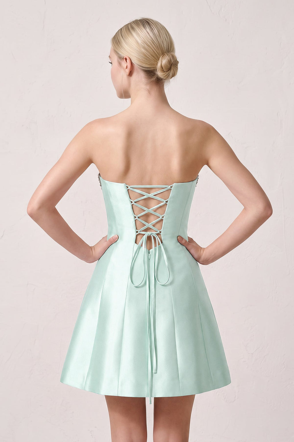 Candy Pink Rhinestones Satin Strapless A-Line Homecoming Dress