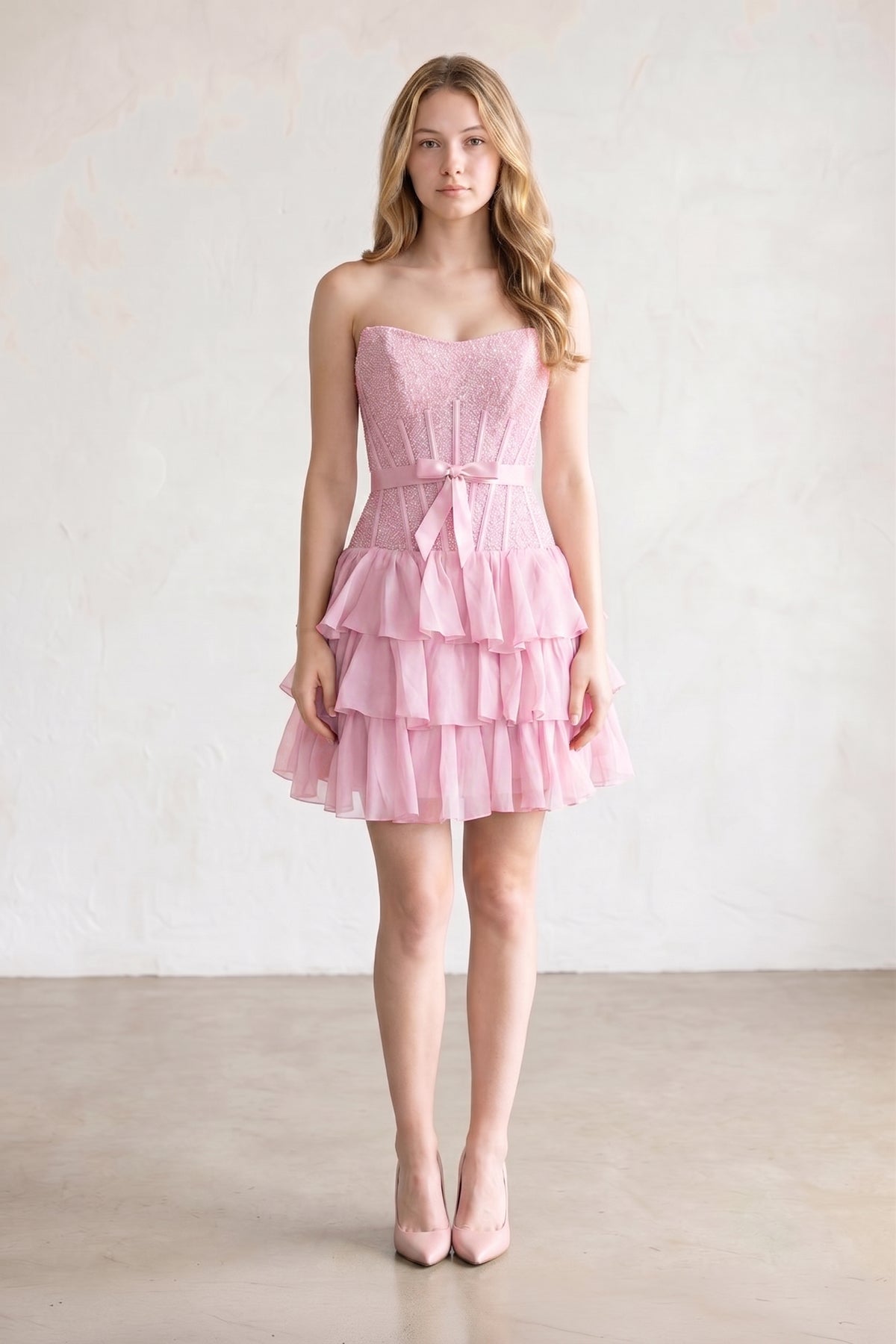 Black Beaded Corset Strapless Ruffled A-Line Homecoming Dress