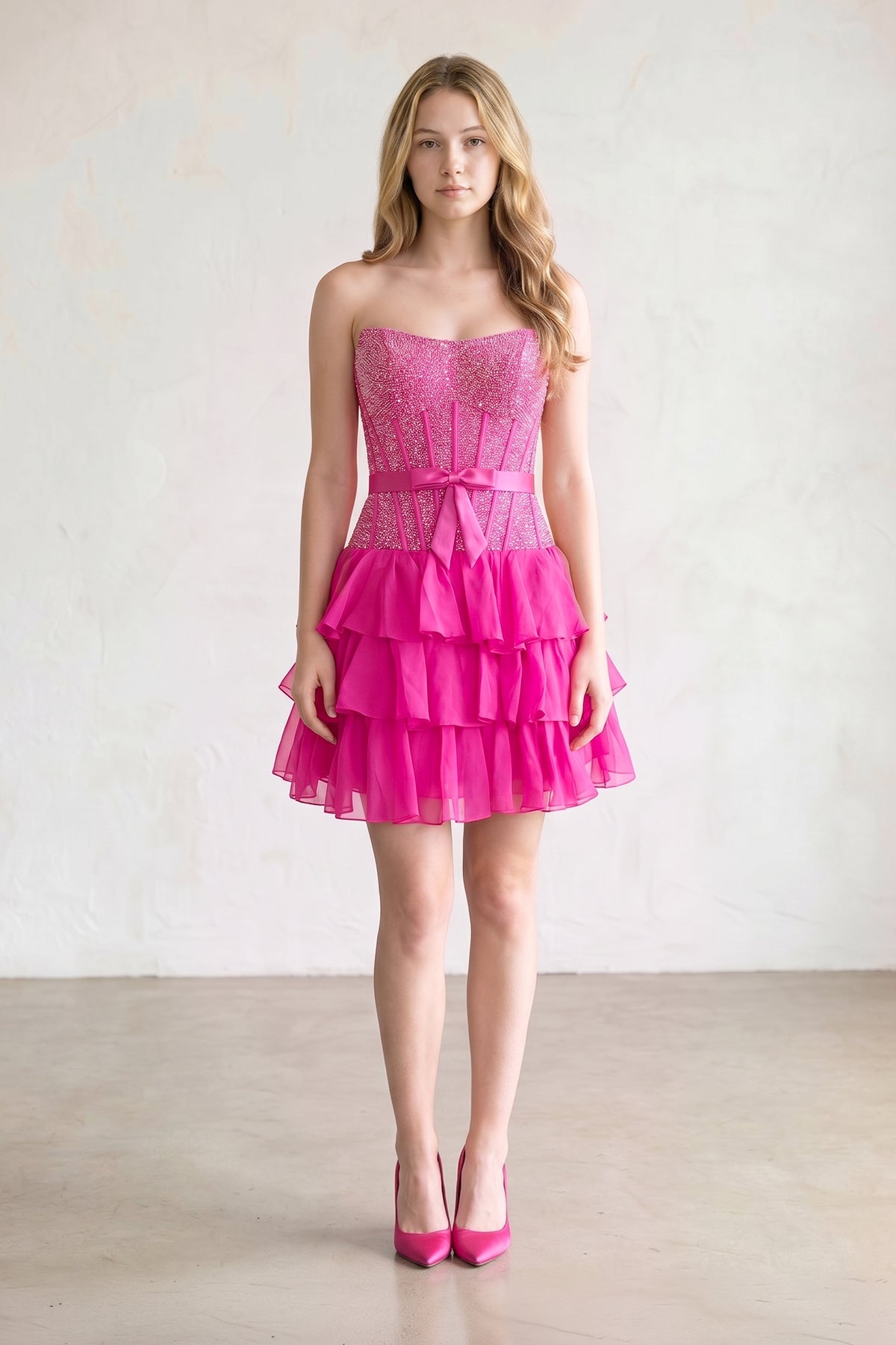Black Beaded Corset Strapless Ruffled A-Line Homecoming Dress
