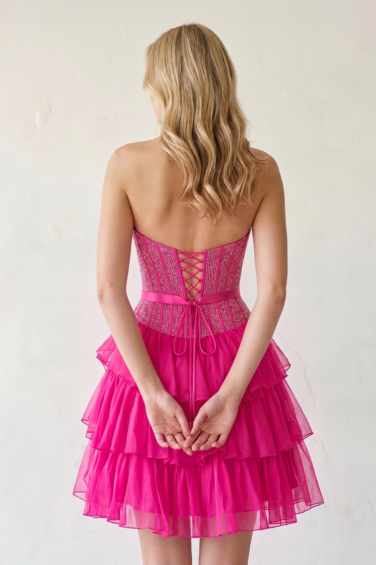 Black Beaded Corset Strapless Ruffled A-Line Homecoming Dress
