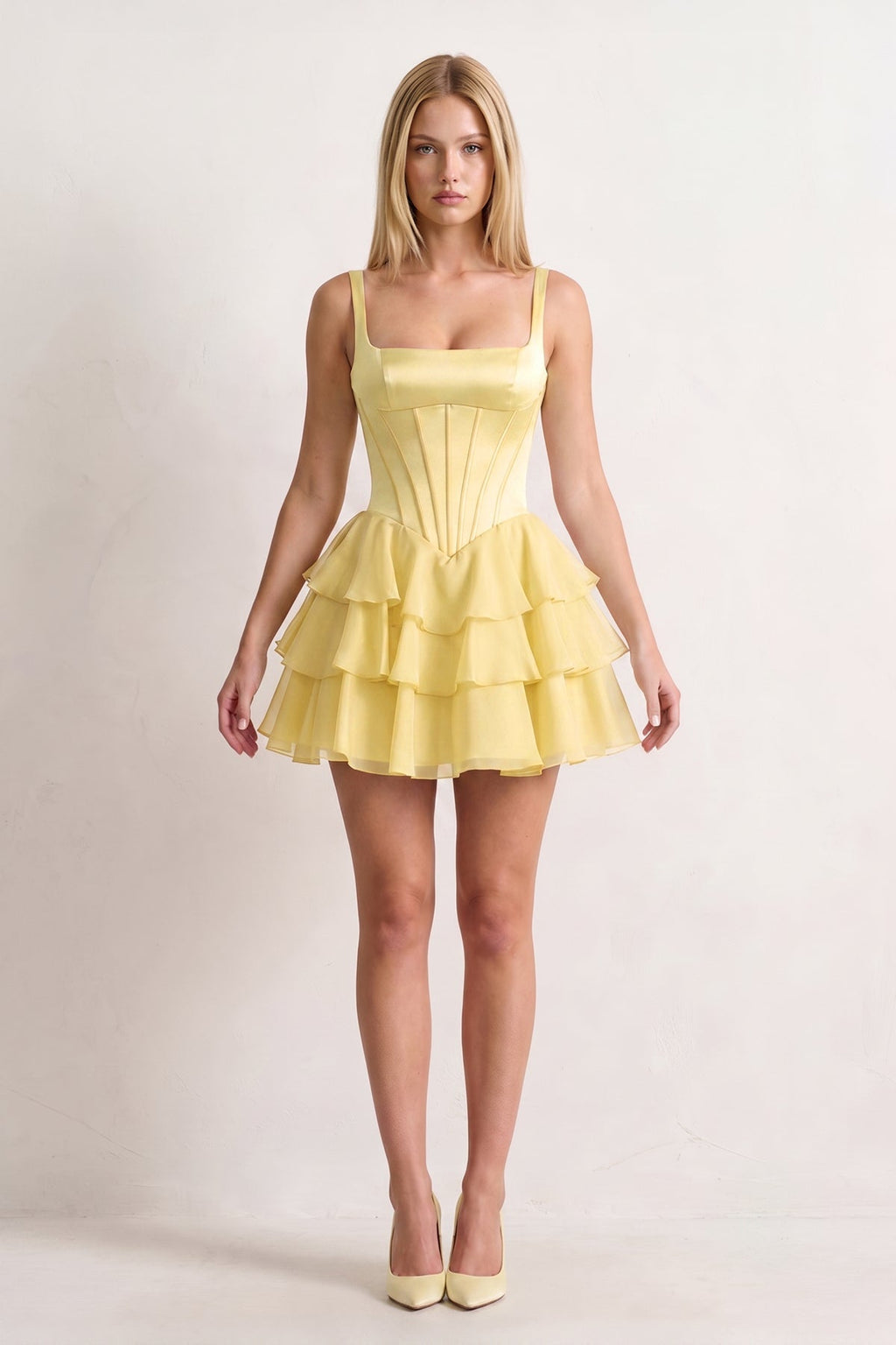 Burgundy Square Neck Satin Corset Ruffled A-Line Homecoming Dress