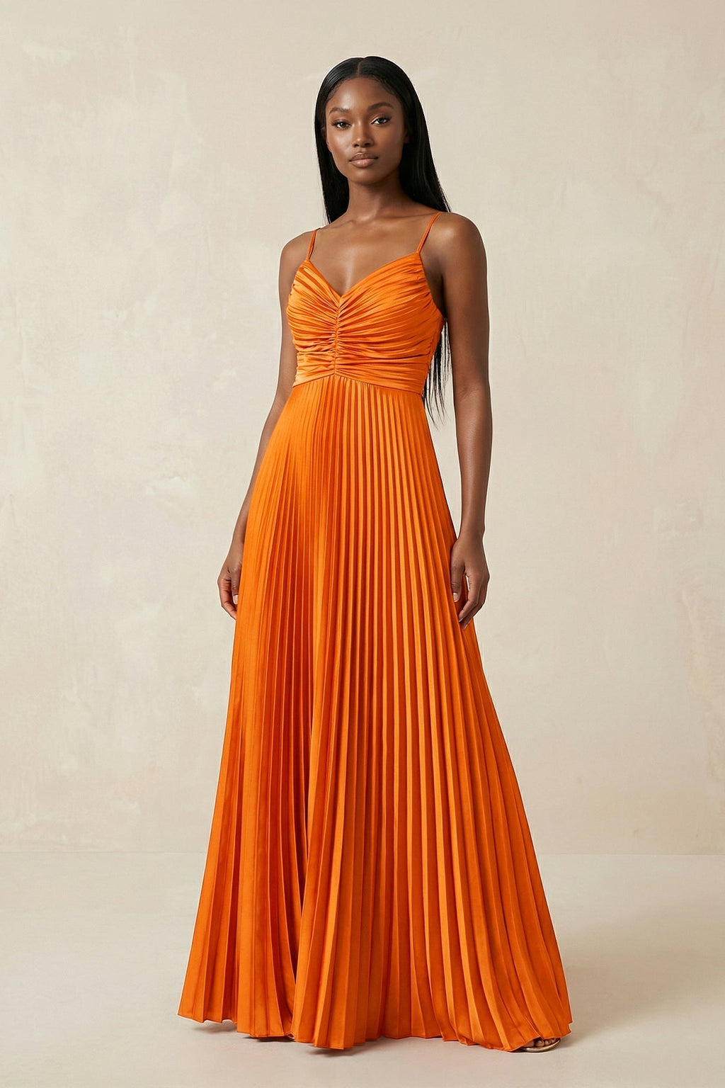 Cami Strap Pleated A-Line Bridesmaid Dress in Cinnamon