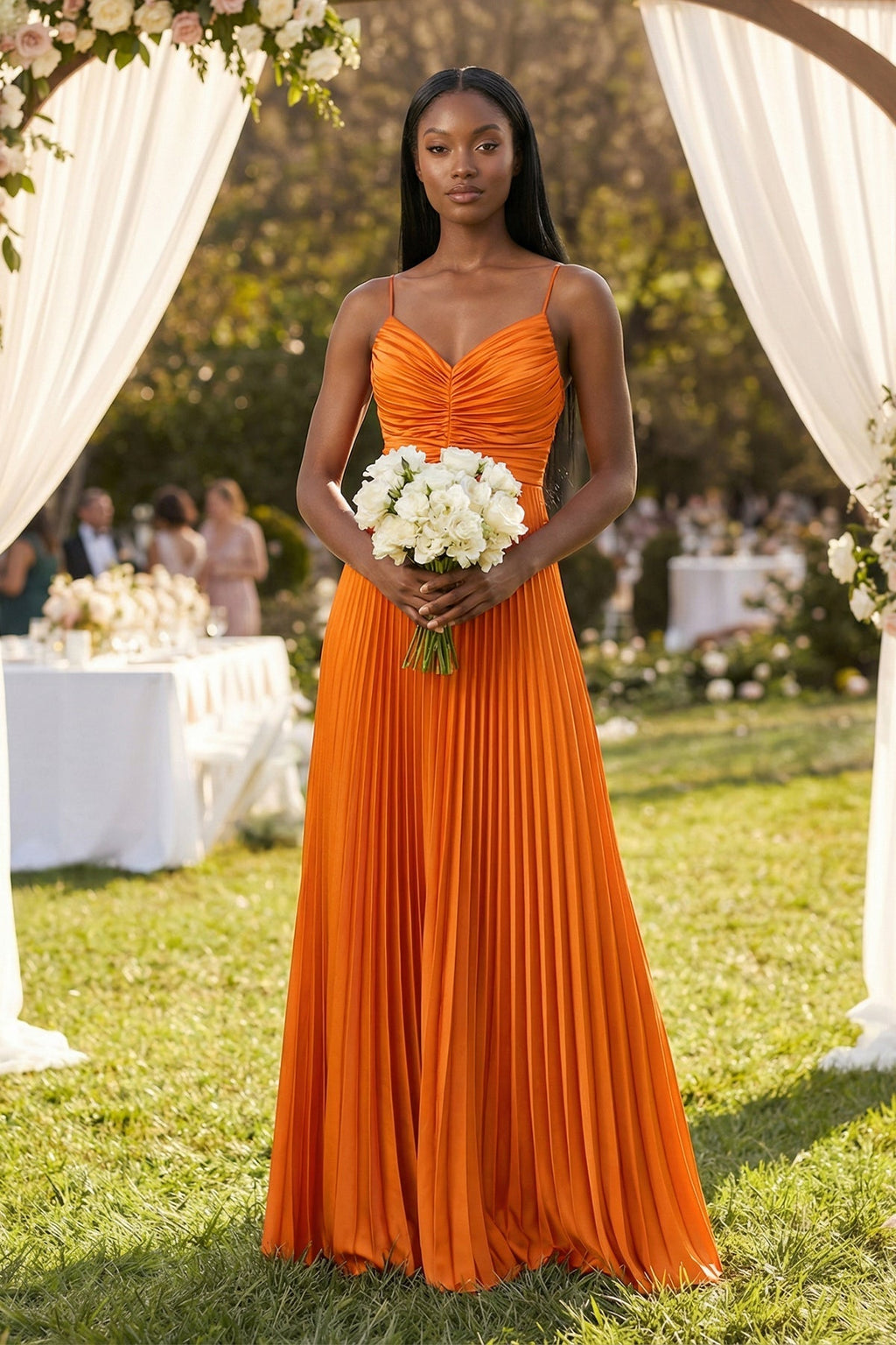 Cami Strap Pleated A-Line Bridesmaid Dress in Cinnamon