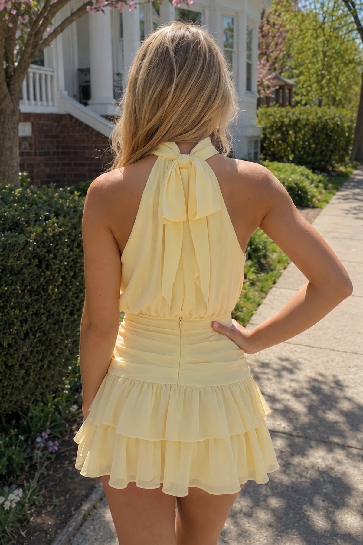 Candy Pink Halter Chiffon Tiered Ruffled A-Line Homecoming Dress