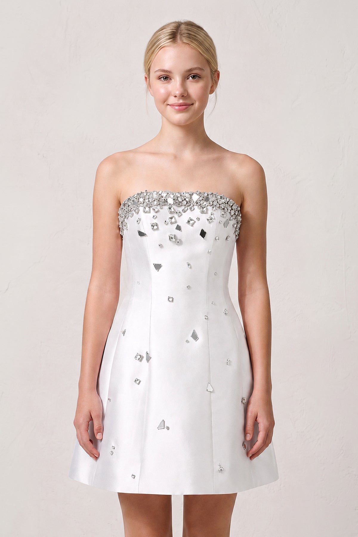 Candy Pink Rhinestones Satin Strapless A-Line Homecoming Dress
