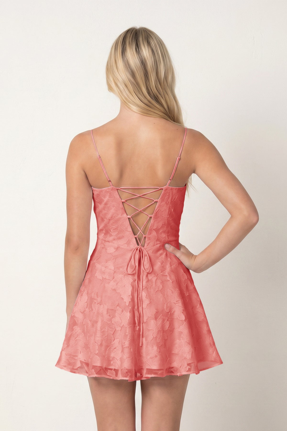 Spaghetti Straps A-Line Chiffon Jacquard Homecoming Dress
