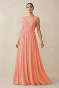 V-Neck Pleated A-Line Chiffon Bridesmaid Dress in Rosette