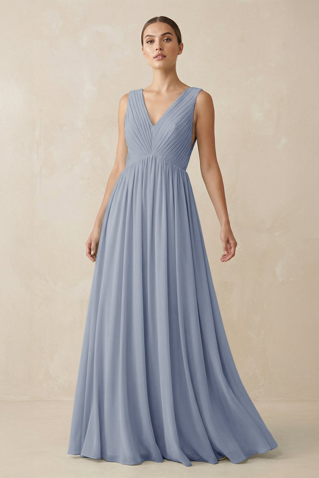 V-Neck Pleated A-Line Chiffon Bridesmaid Dress in Twilight