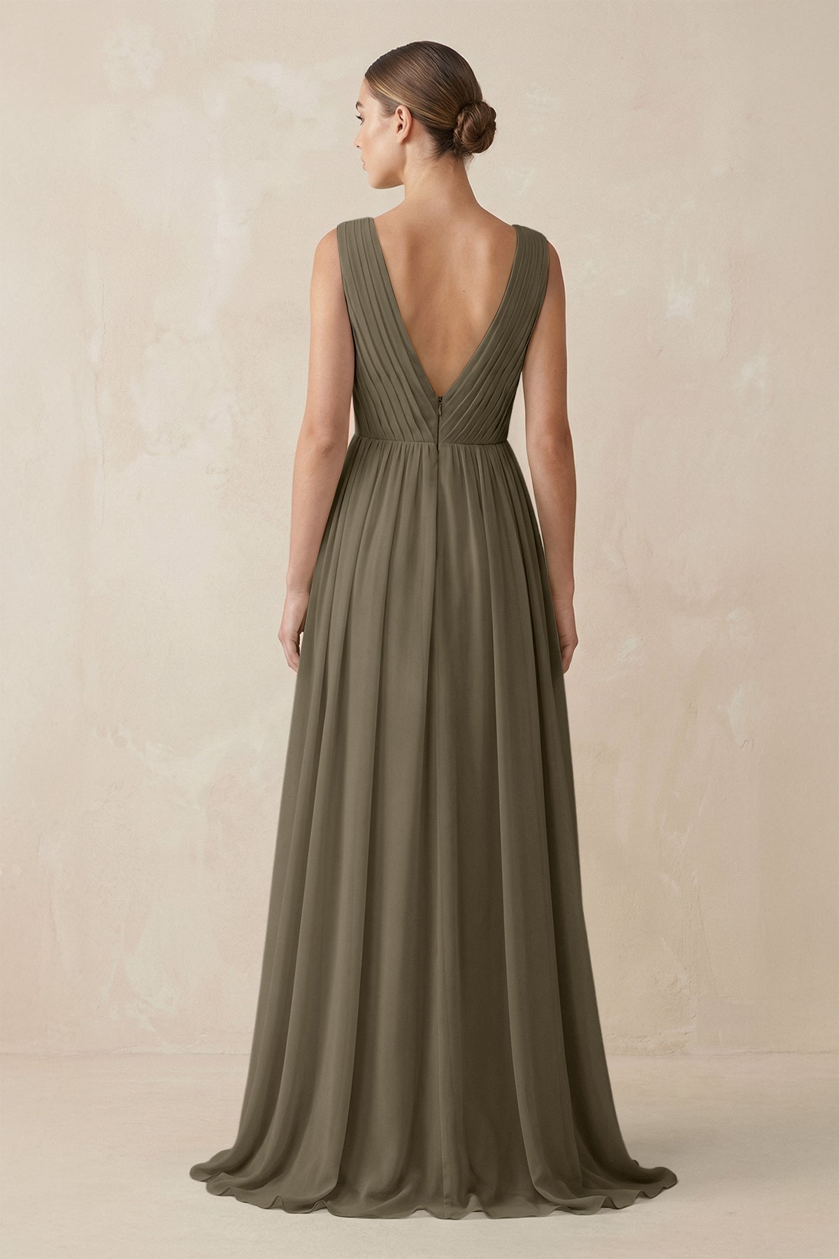V-Neck Pleated A-Line Chiffon Bridesmaid Dress in Willow Green