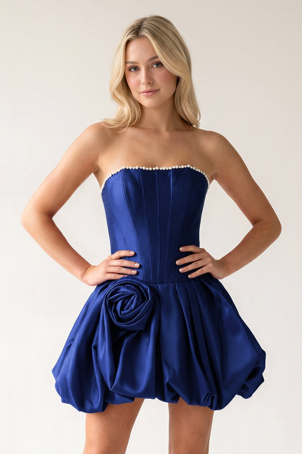 Fuchsia A-Line Bubble Hem Satin Strapless Corset Homecoming Dress