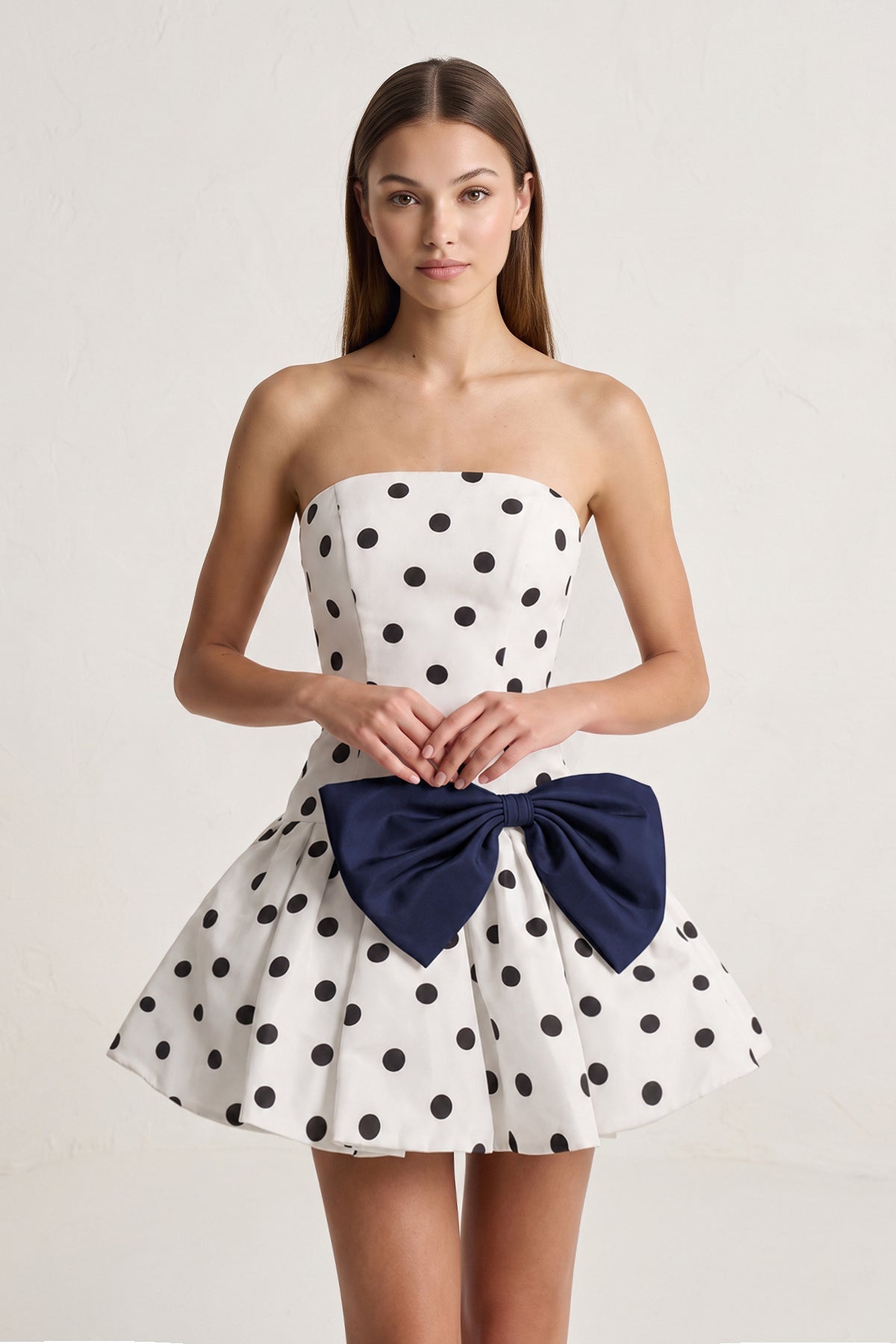 Fuchsia Bowknot A-Line Strapless Polka Dots Satin Homecoming Dress