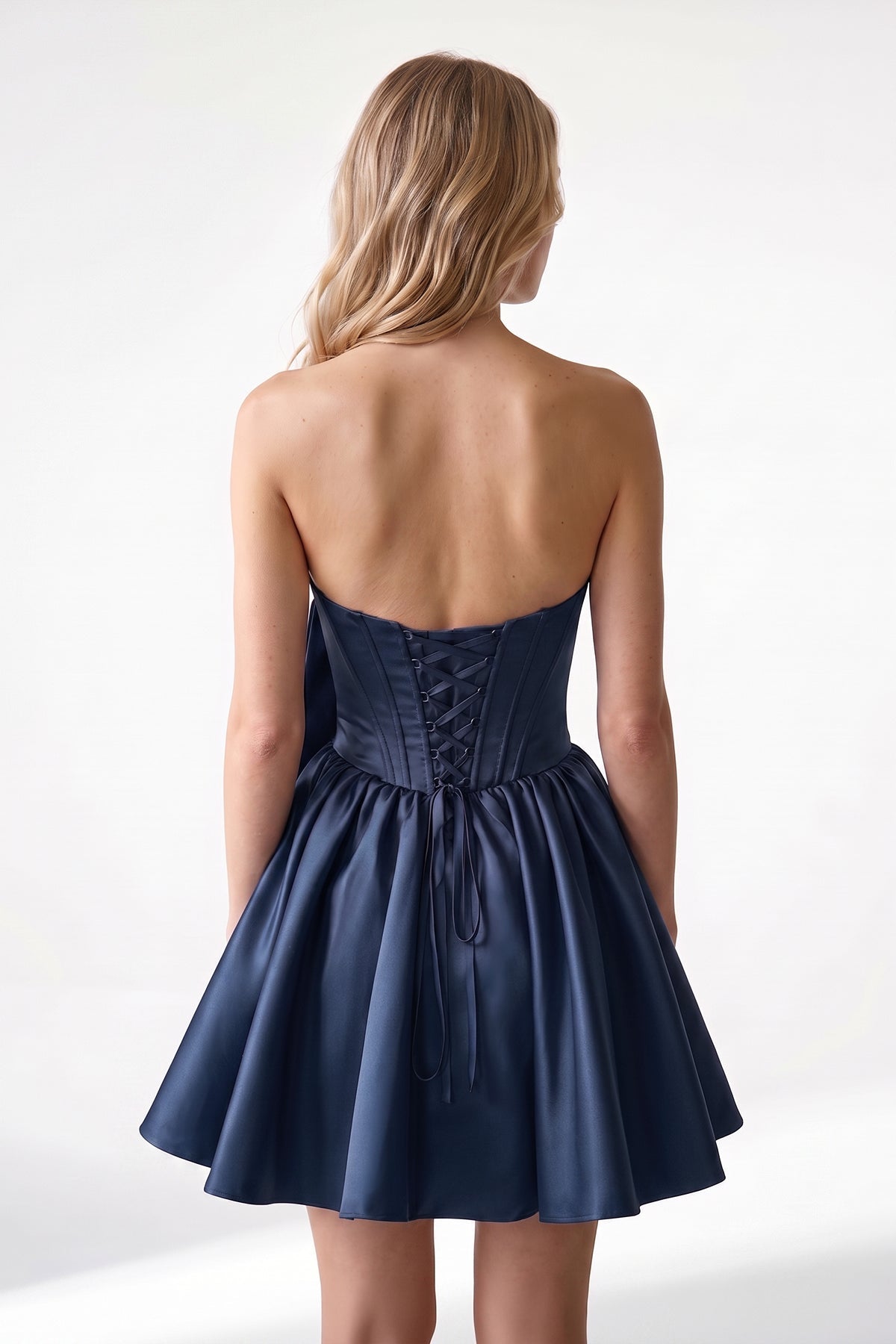 Fuchsia Strapless A-Line Satin Mini Corset Homecoming Dress With Bow