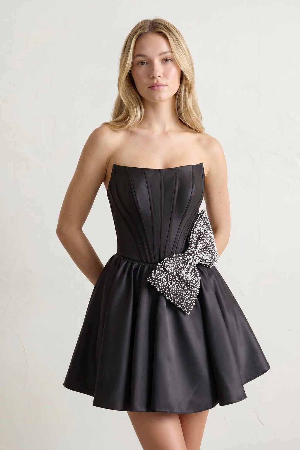 Fuchsia Strapless A-Line Satin Mini Corset Homecoming Dress With Bow