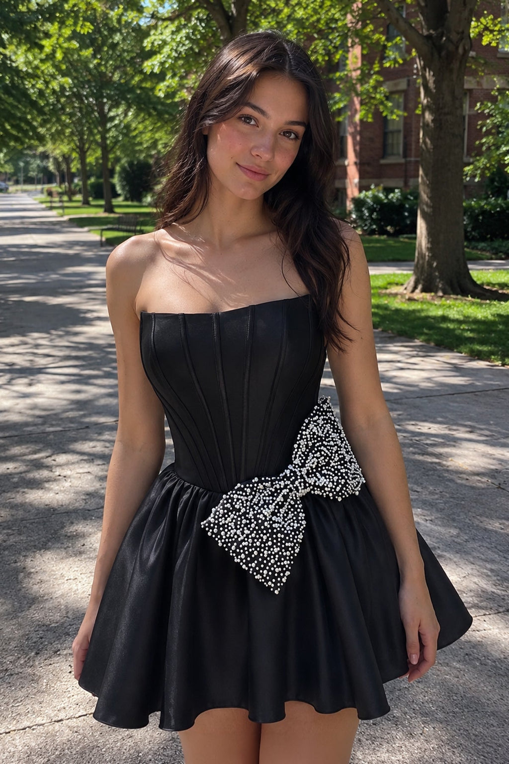 Fuchsia Strapless A-Line Satin Mini Corset Homecoming Dress With Bow