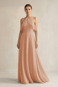 Halter Neck A-Line Chiffon Bridesmaid Dress with Keyhole in Champagne Rose