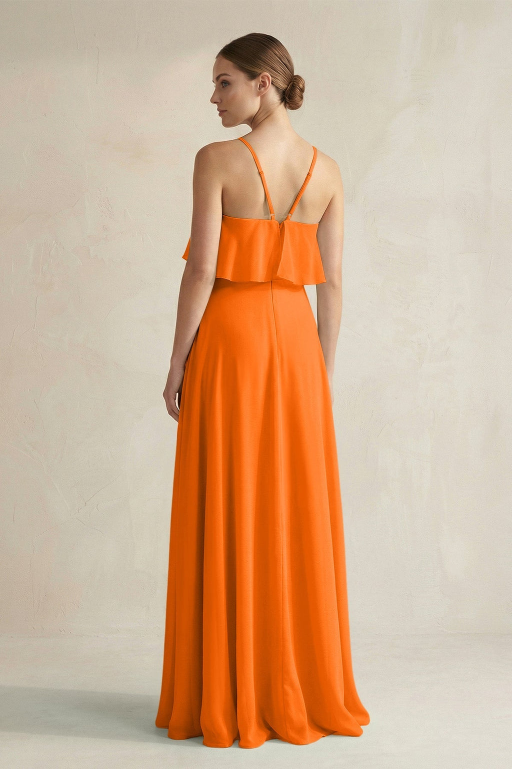 Halter Neck A-Line Chiffon Bridesmaid Dress with Keyhole in Cinnamon