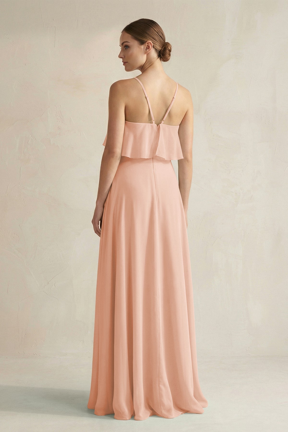 Halter Neck A-Line Chiffon Bridesmaid Dress with Keyhole in English Rose