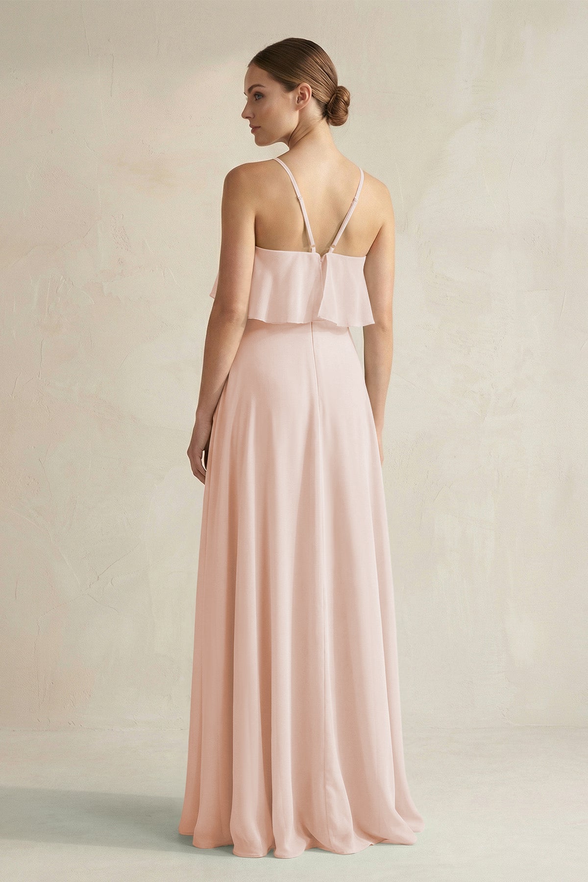 Halter Neck A-Line Chiffon Bridesmaid Dress with Keyhole in Pale Blush