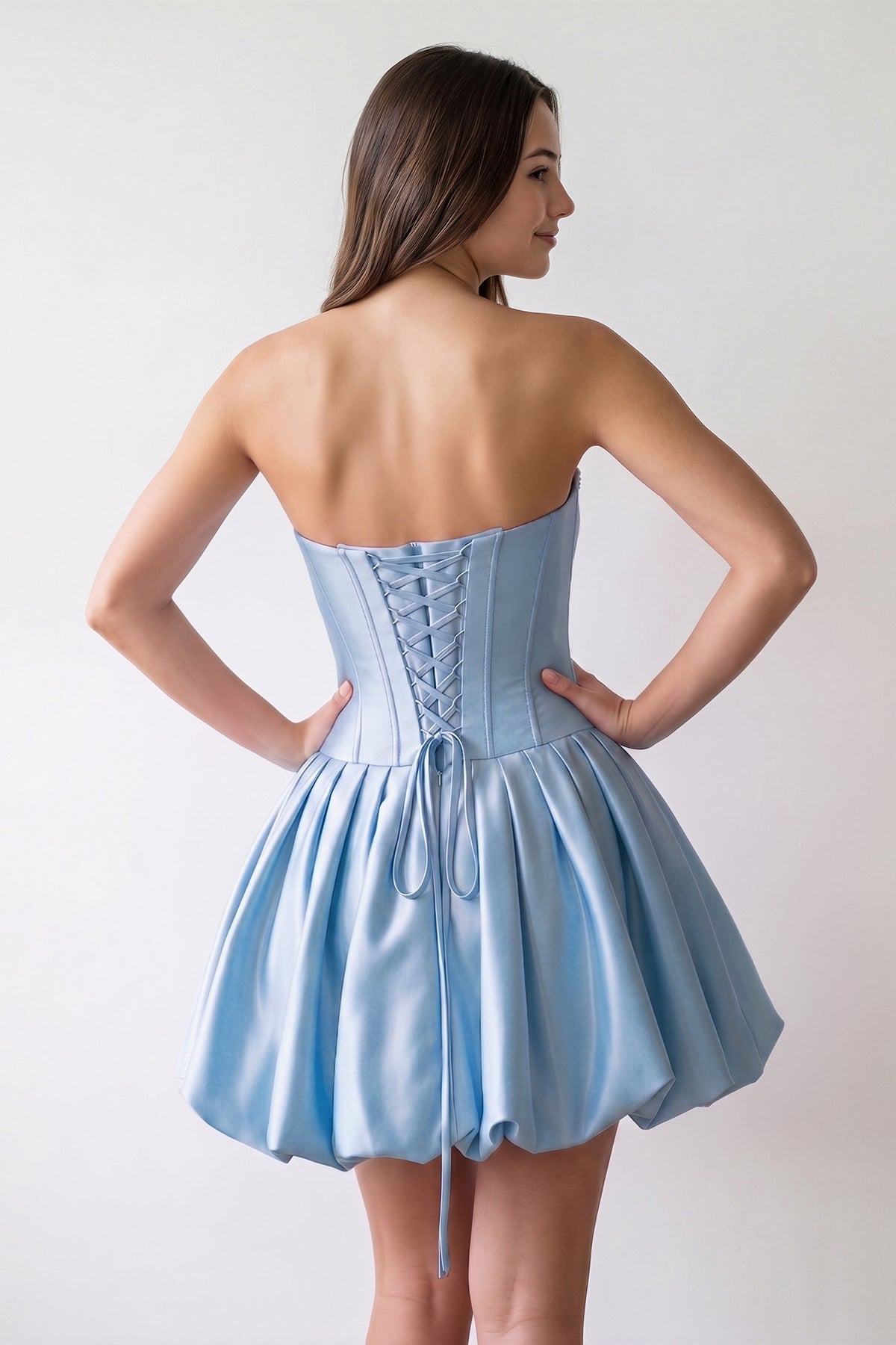 Hot Pink Strapless Satin A-Line Ruched Corset Homecoming Dress with Beading