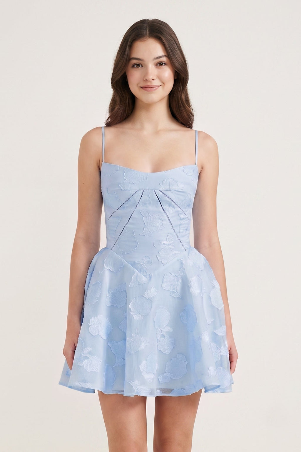 Ivory Spaghetti Straps Chiffon Jacquard A-Line Homecoming Dress