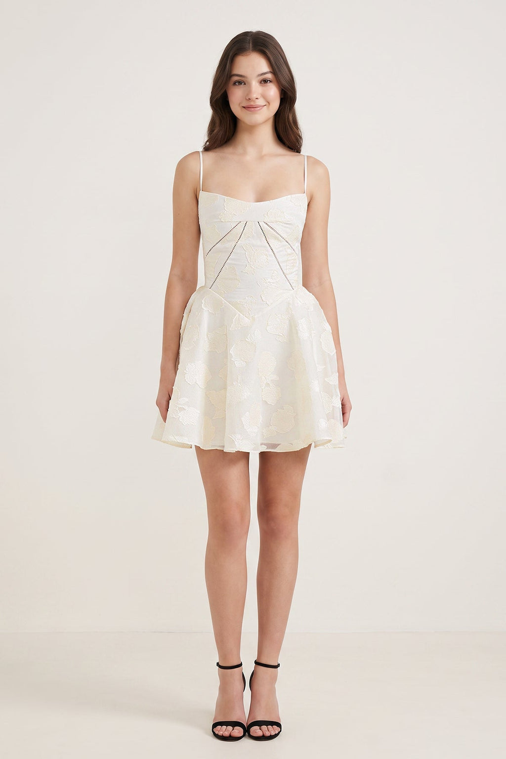 Ivory Spaghetti Straps Chiffon Jacquard A-Line Homecoming Dress
