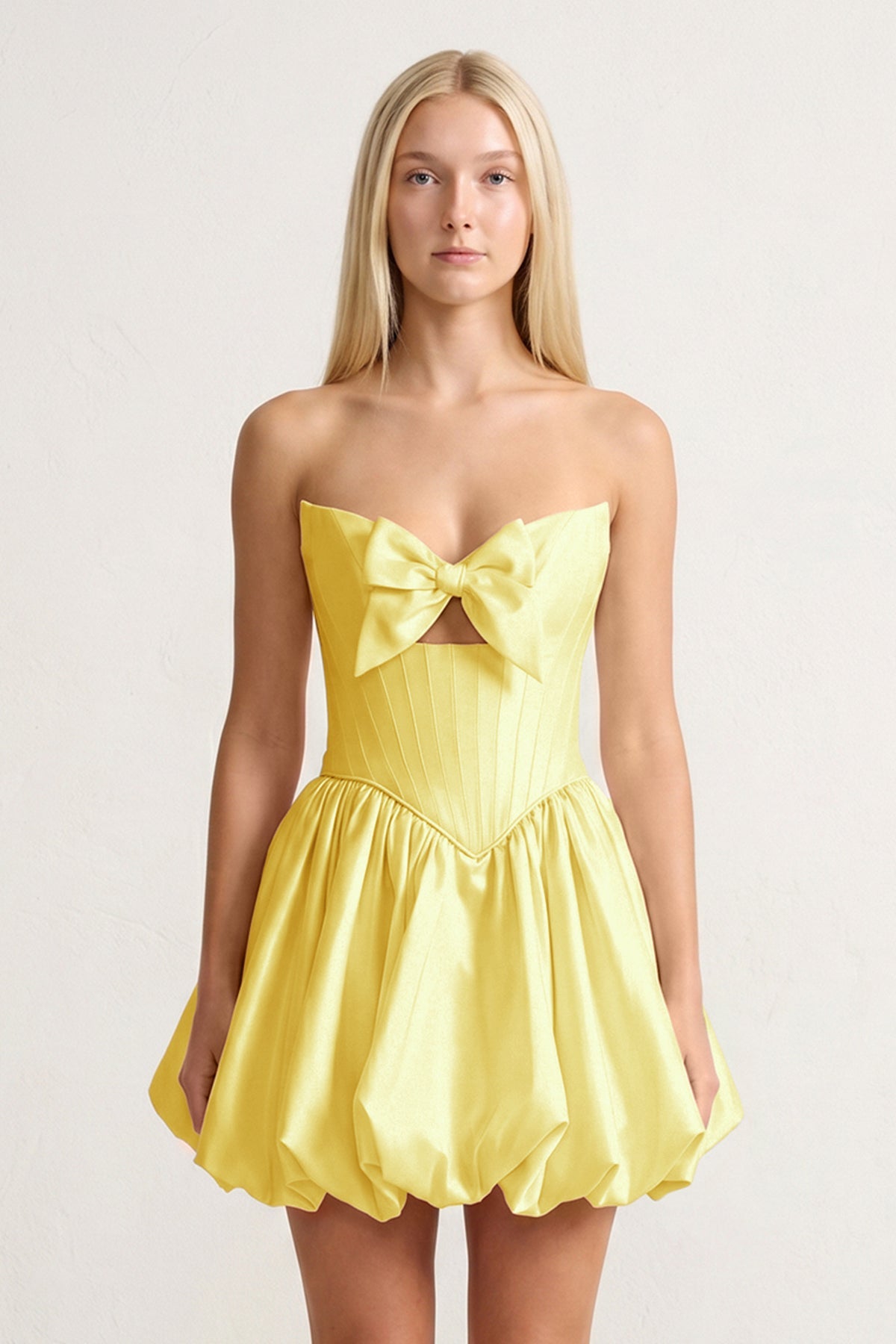 Pink Bowknot Sweetheart Bubble Hem A-Line Satin Homecoming Dress