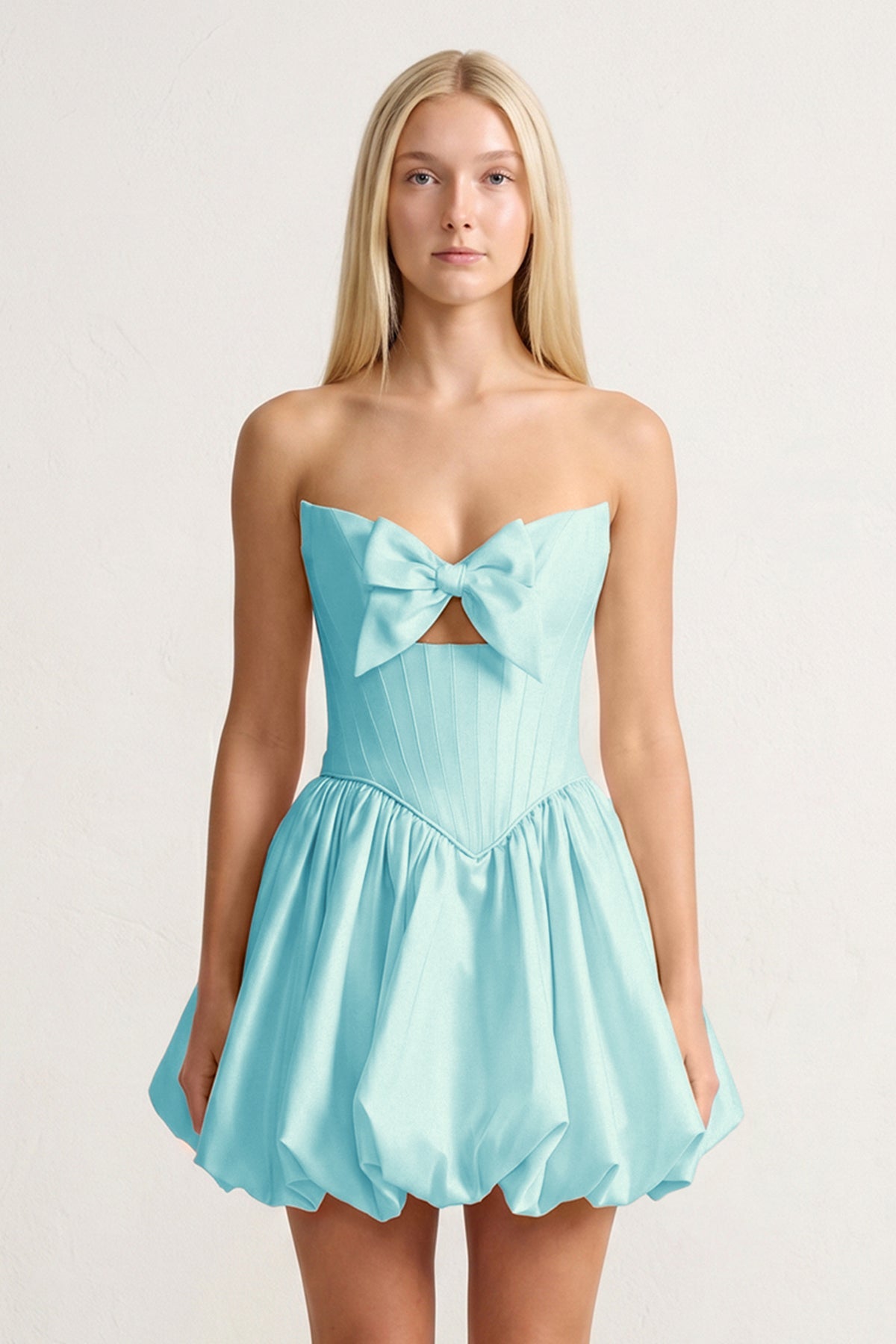 Pink Bowknot Sweetheart Bubble Hem A-Line Satin Homecoming Dress