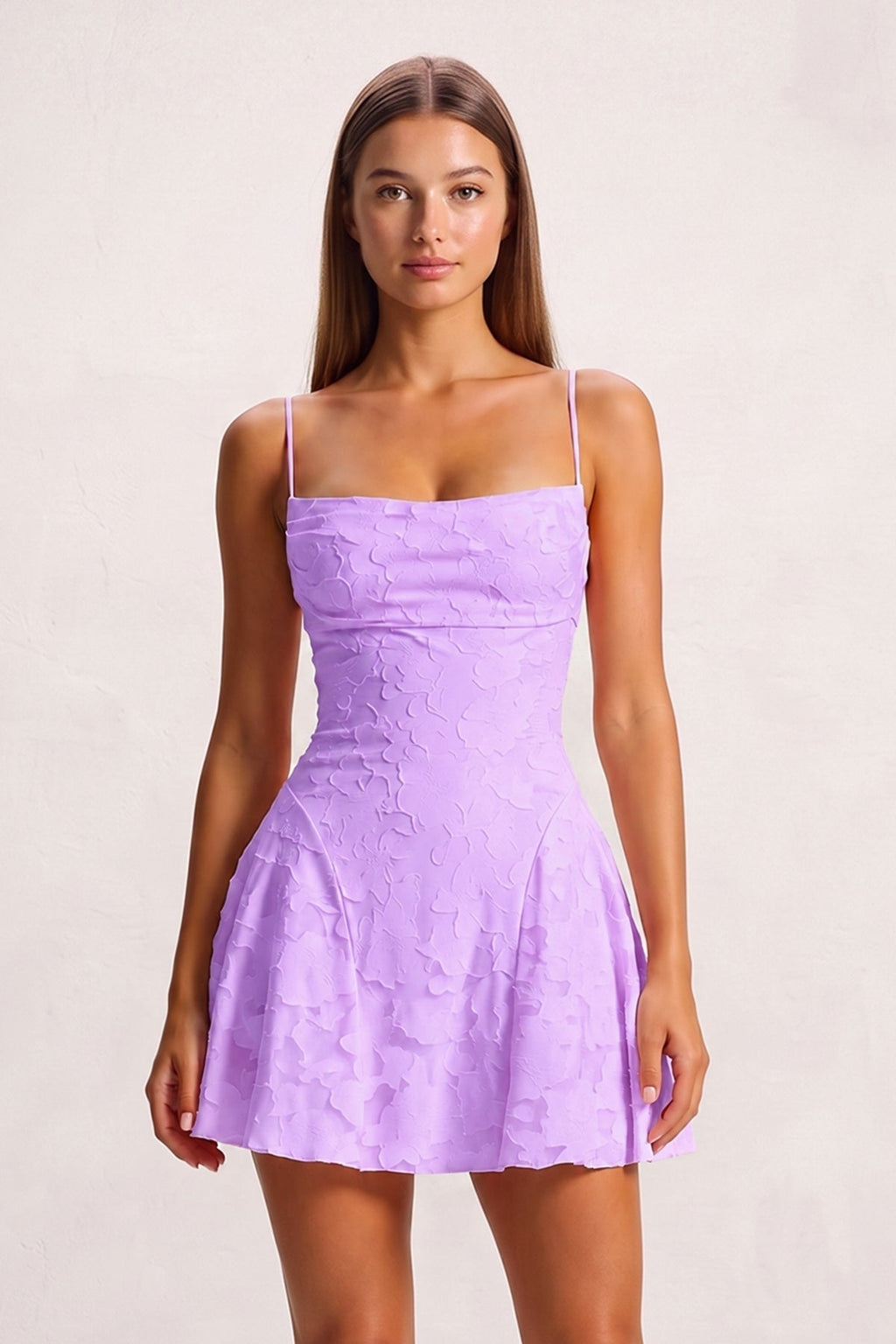 Pink Spaghetti Straps Jacquard Chiffon A-Line Homecoming Dress