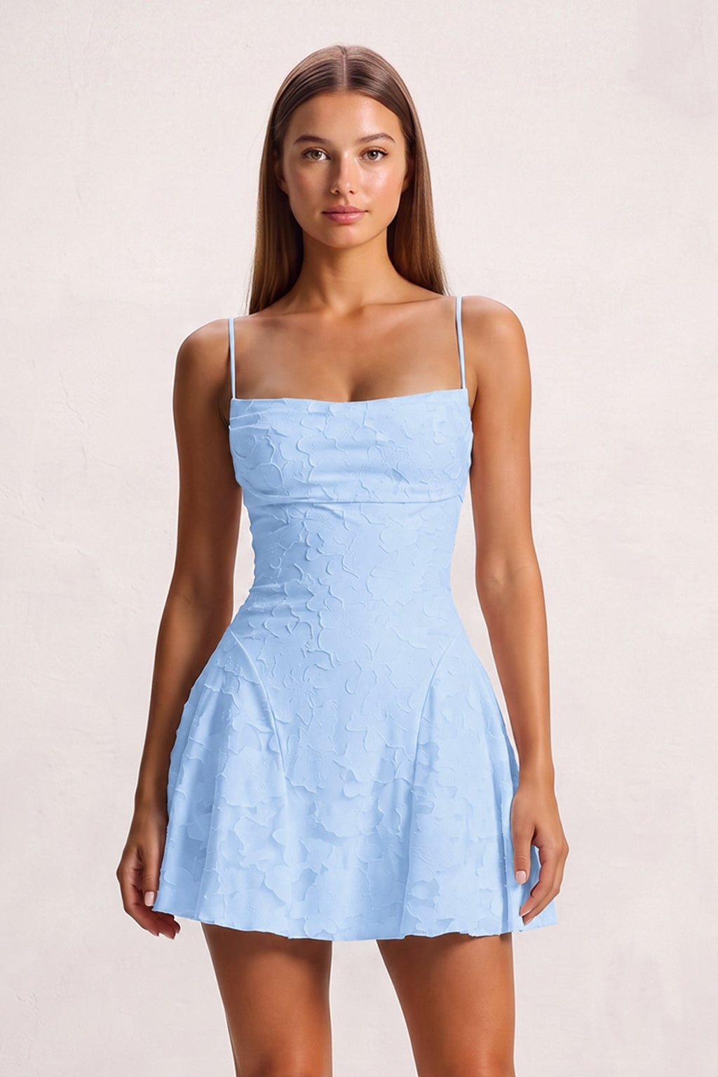 Pink Spaghetti Straps Jacquard Chiffon A-Line Homecoming Dress