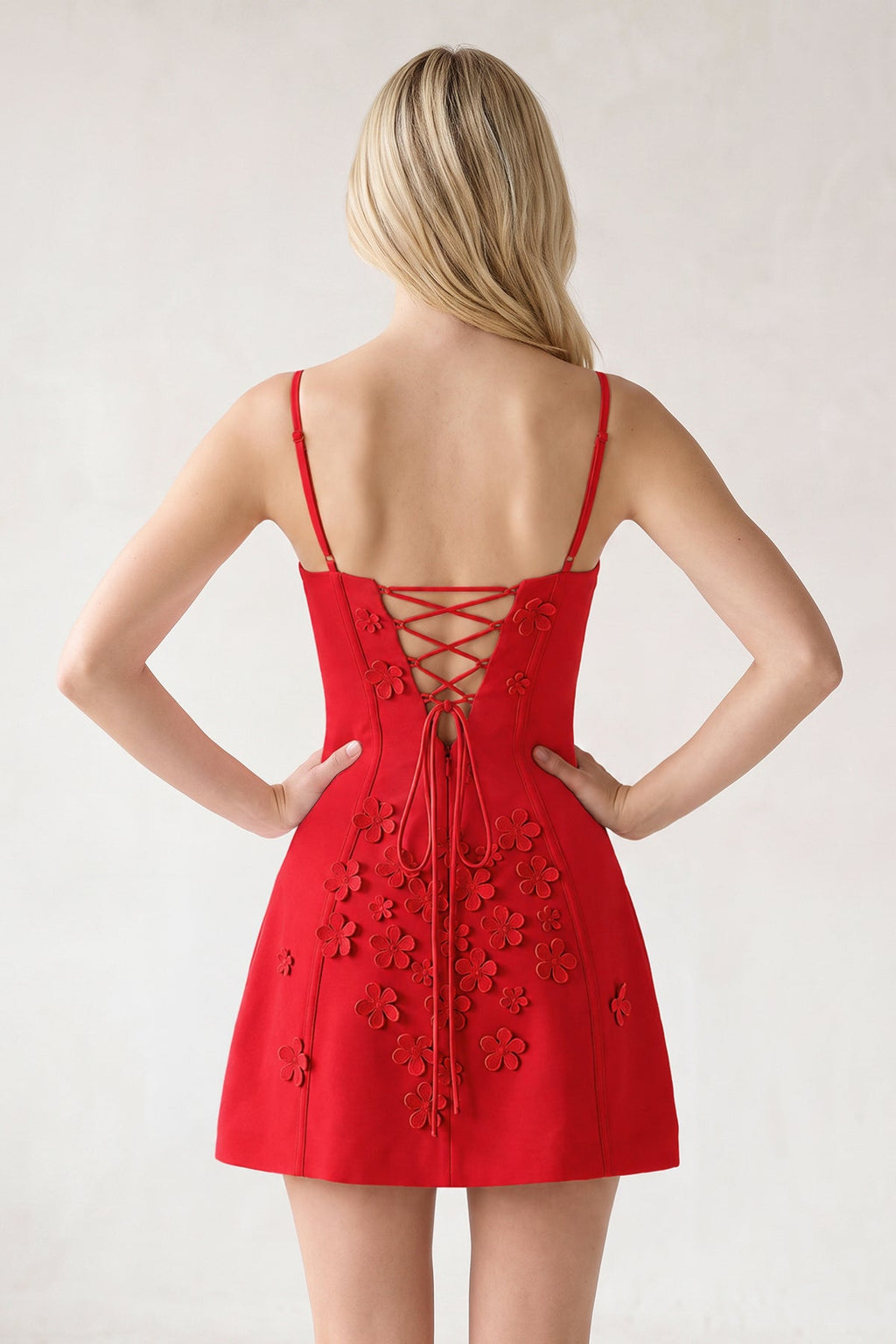 Pink A-Line Appliqued Spaghetti Straps Short Homecoming Dress
