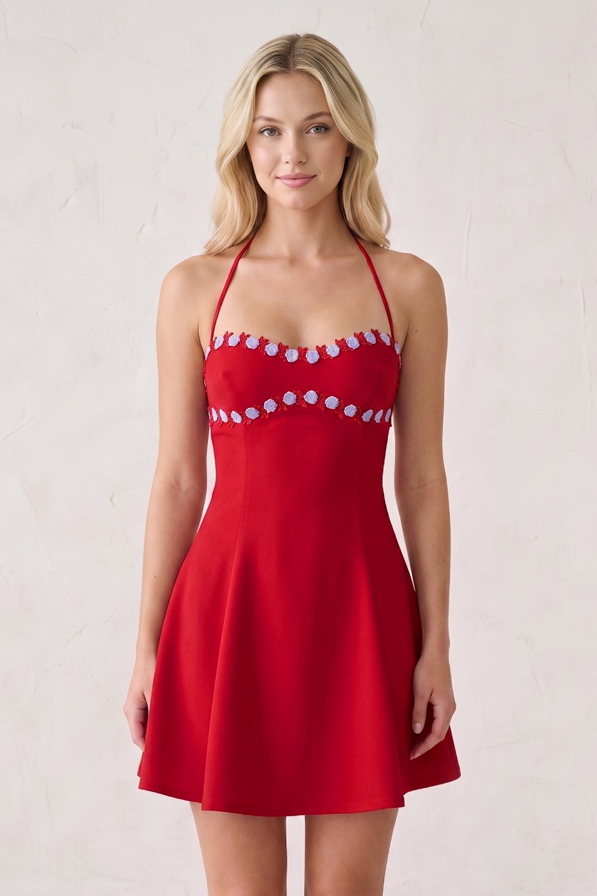 Pink Halter A-Line Embroidery Satin Short Homecoming Dress