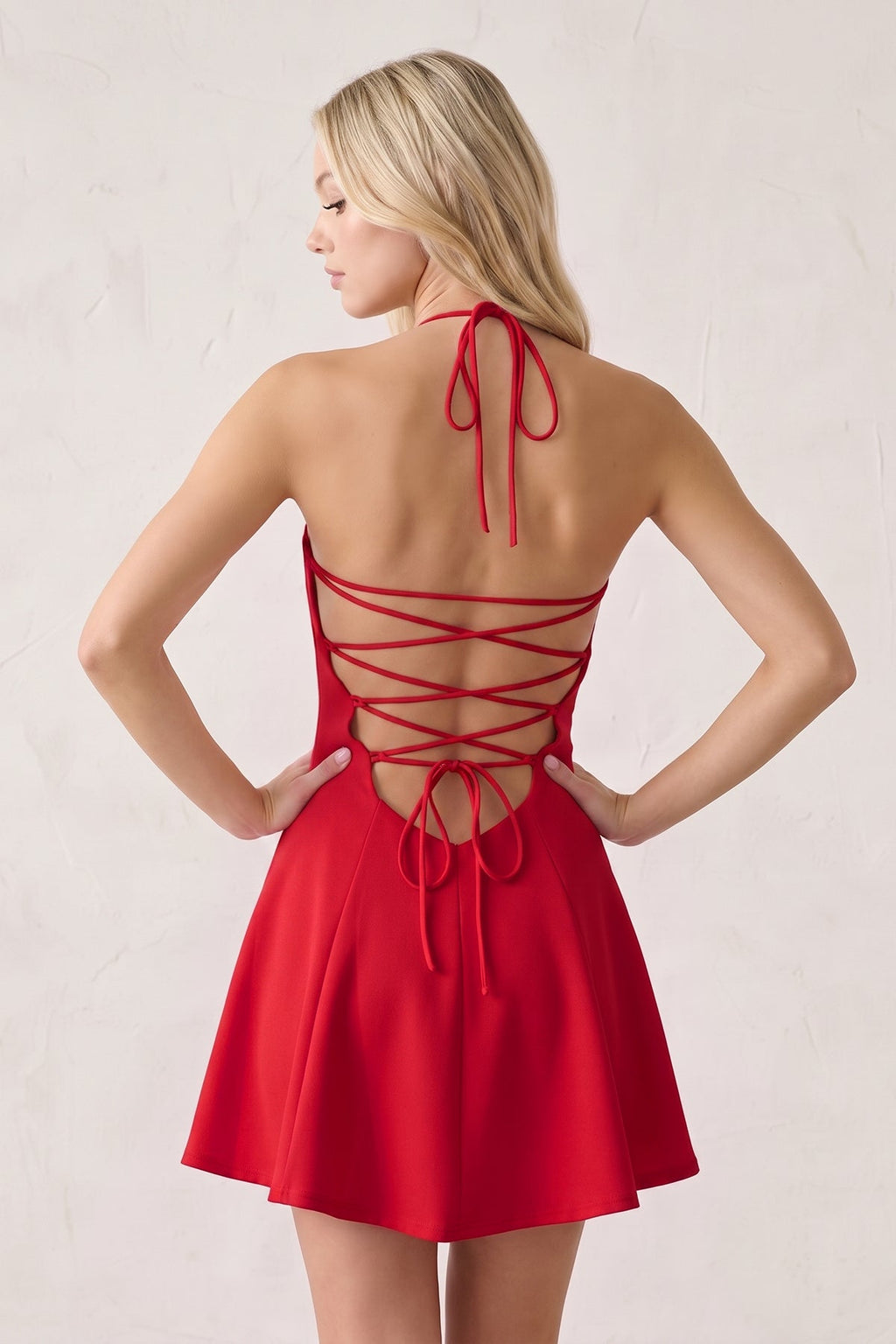 Pink Halter A-Line Embroidery Satin Short Homecoming Dress