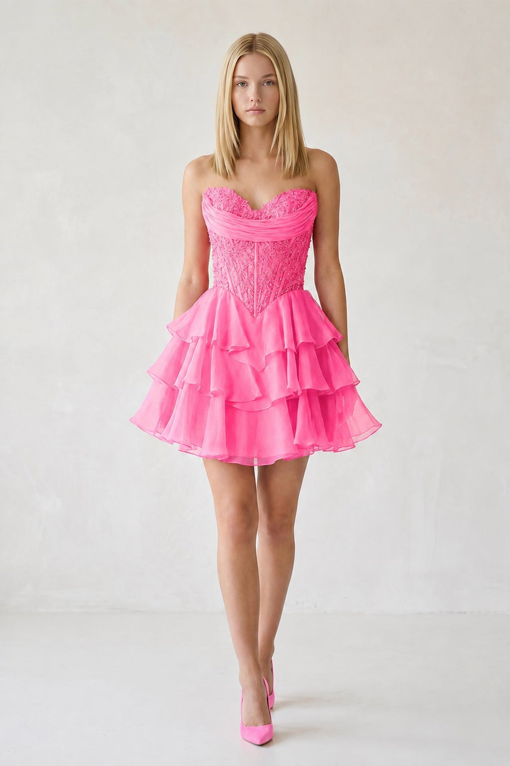 Red Ruffled A-Line Chiffon Sweetheart Corset Homecoming Dress With Beading