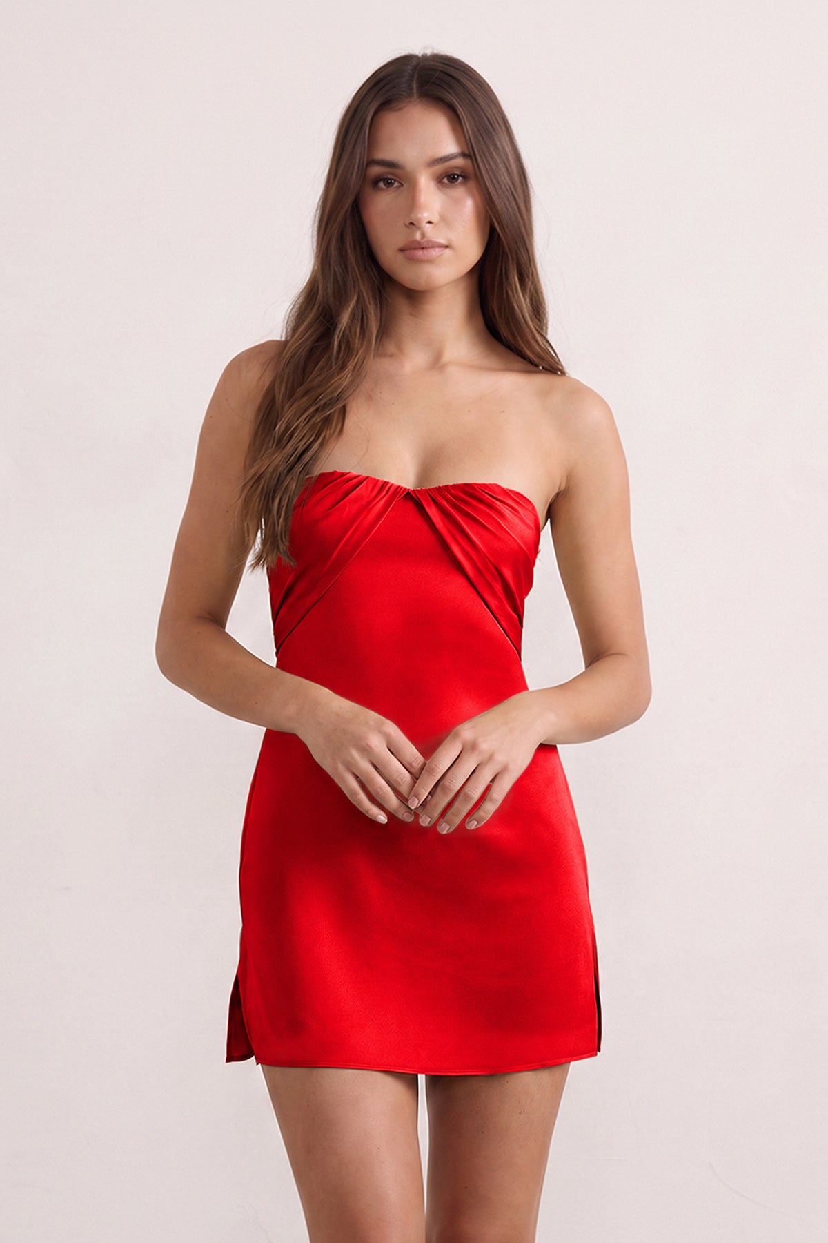 Sage Green Strapless Sheath Satin Ruched Homecoming Dress with Lace-Up Back