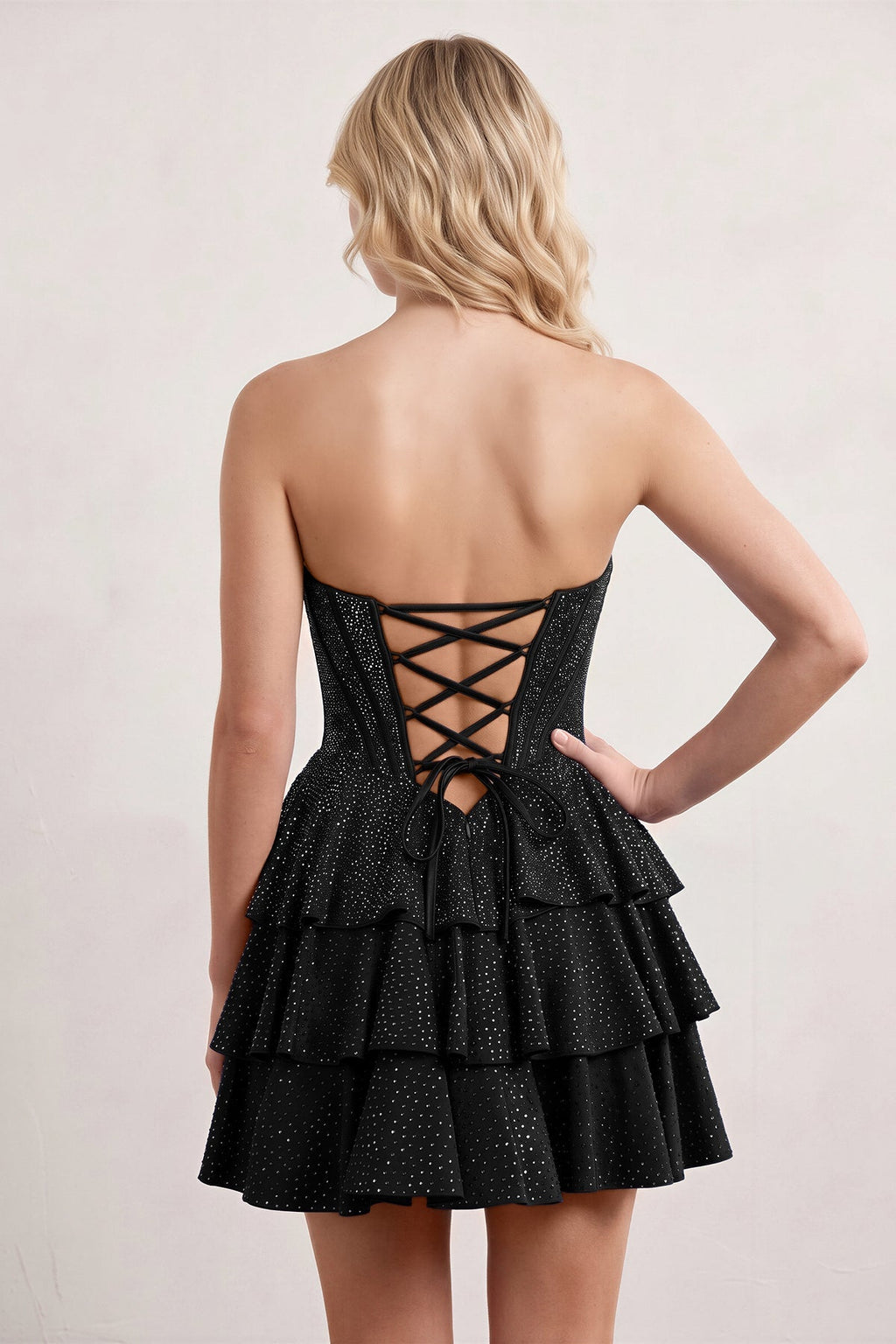 Royal Blue Glitter Beaded A-Line Ruffled Corset Satin Homecoming Dress
