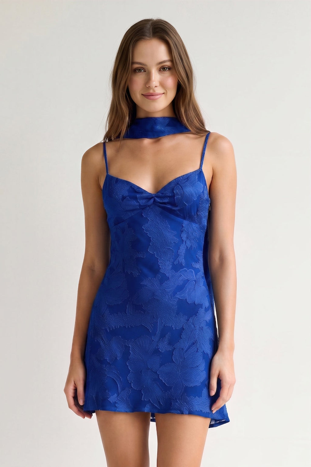Red Jacquard Chiffon Cami Straps Sheath Homecoming Dress with Scarf
