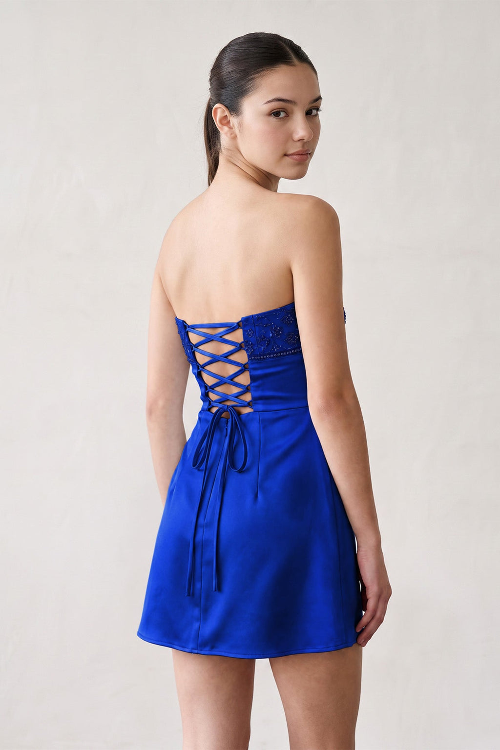 Aqua Strapless Appliqued Satin Sheath Homecoming Dress