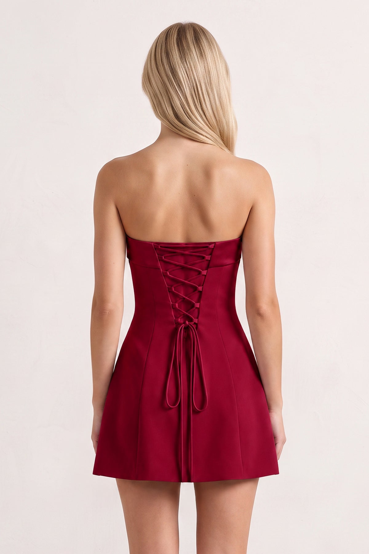 Sky Blue Bowknot Strapless Sheath Satin Homecoming Dress