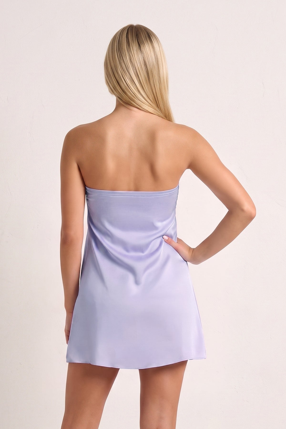 Sky Blue Strapless A-Line Satin Homecoming Dress with Ribbon