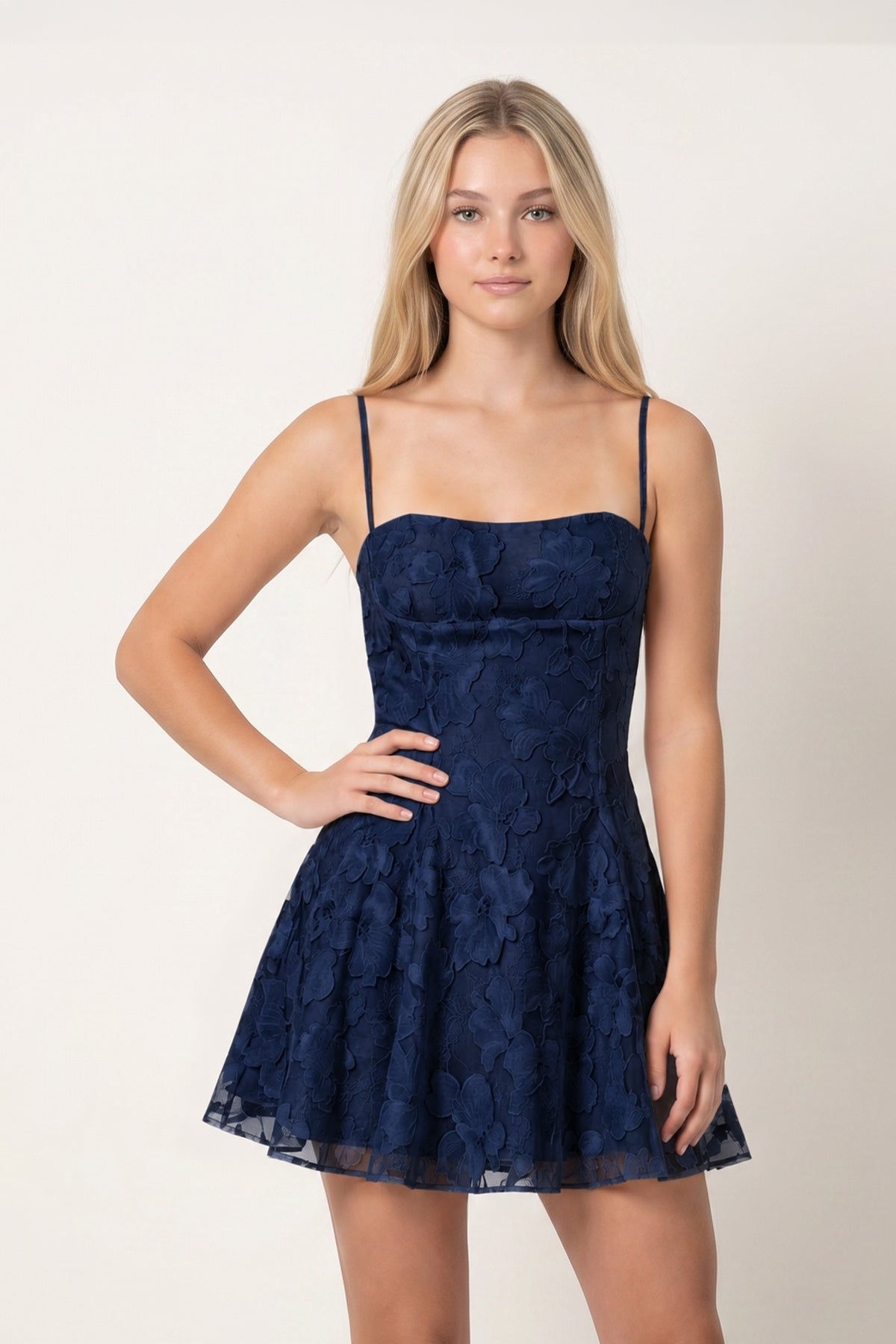 Spaghetti Straps A-Line Chiffon Jacquard Homecoming Dress