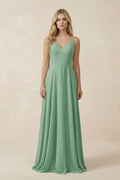 V-Neck A-Line Chiffon Bridesmaid Dress with Crisscross Back in Sea Glass