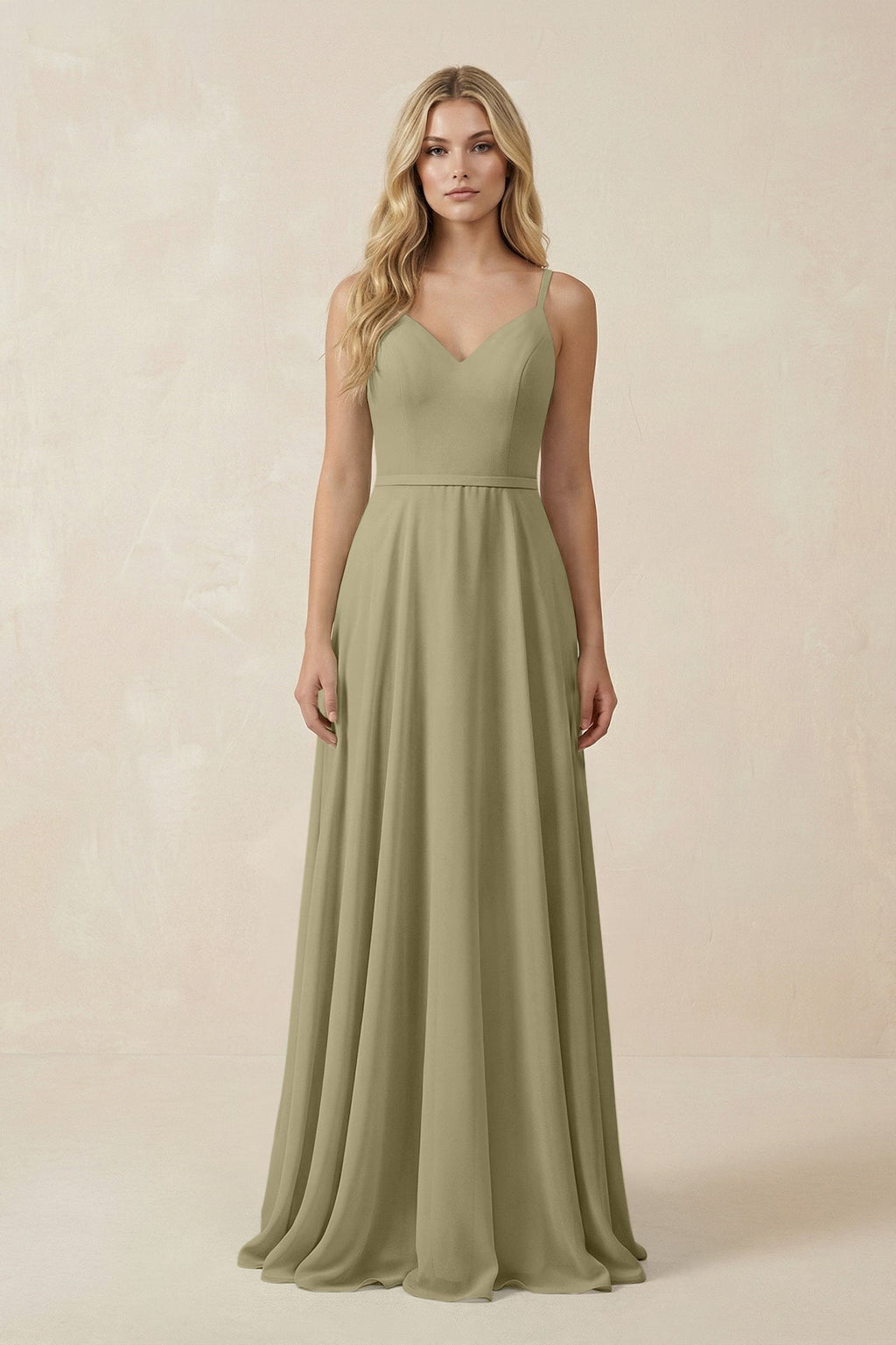 V-Neck A-Line Chiffon Bridesmaid Dress with Crisscross Back in Thyme