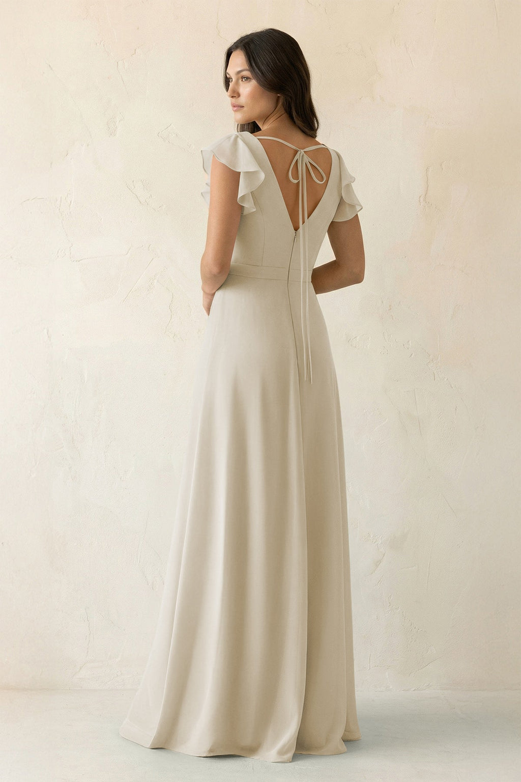 V-Neck Ruffled A-Line Chiffon Bridesmaid Dress in Dove Gray