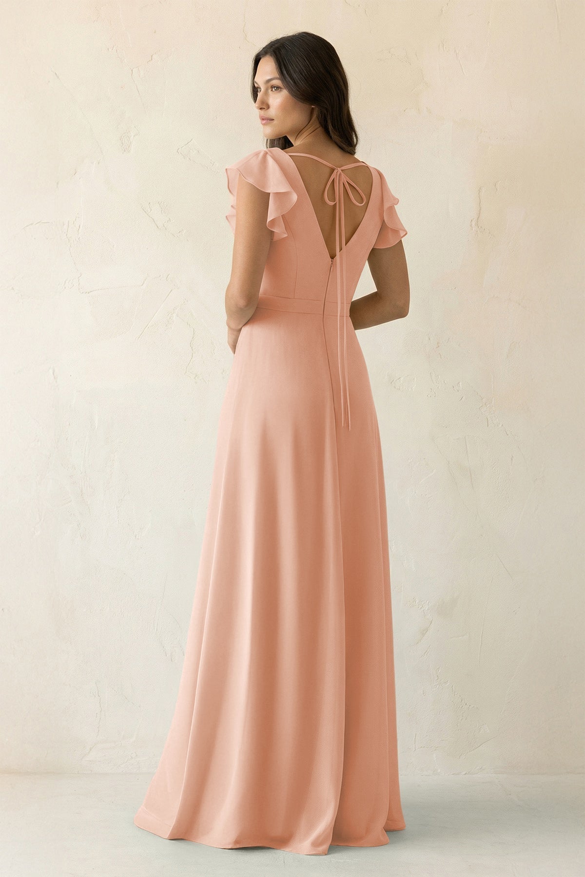 V-Neck Ruffled A-Line Chiffon Bridesmaid Dress in English Rose