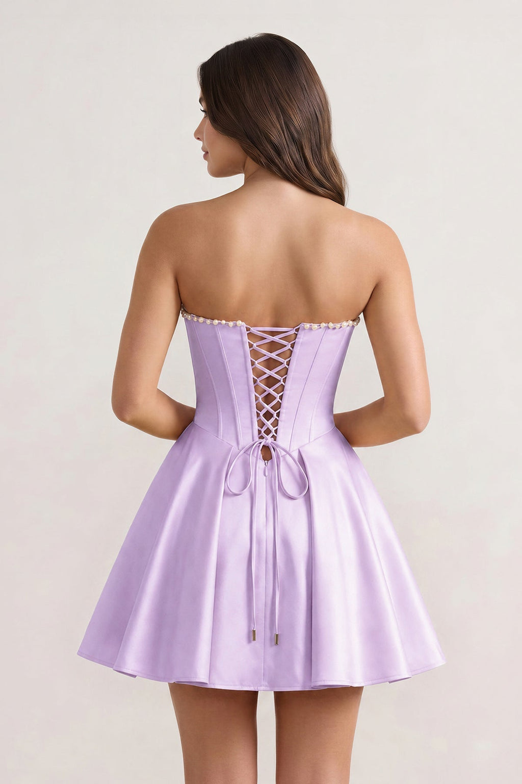 Yellow Strapless A-Line Satin Corset Homecoming Dress With Pearl