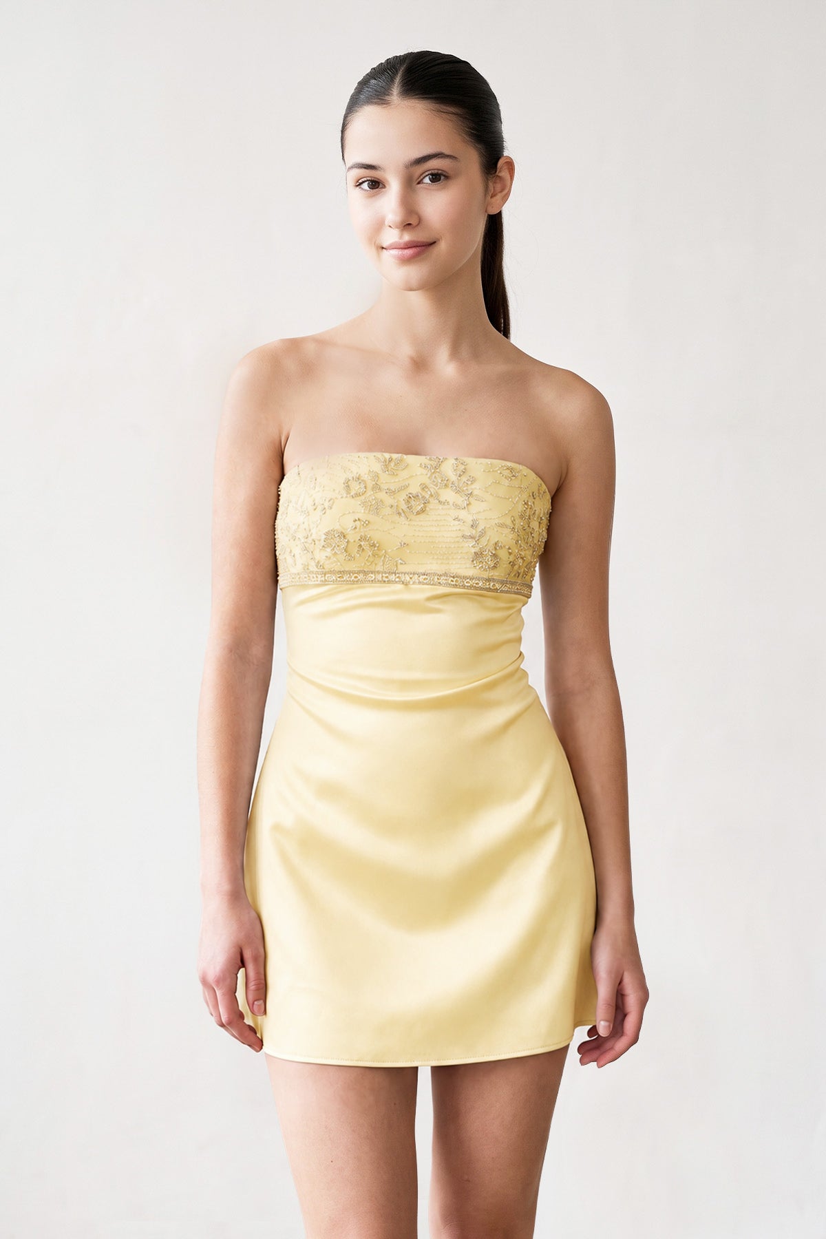 Aqua Strapless Appliqued Satin Sheath Homecoming Dress